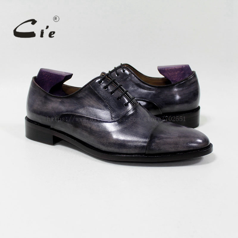 

Cie Round Captoe Calf Leather Men Shoe Handmade 100%Genuine Outsole Breathable Blake Lacing Patina Grey OX-05-02 Dress Shoes