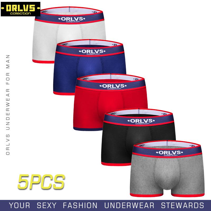 

ORLVS 5PC/LOT Men Underwear Brand Men Boxer Breathable Boxer shorts Underpants Cotton Male Panties Pouch Sexy Cueca, (5)or49-mulit