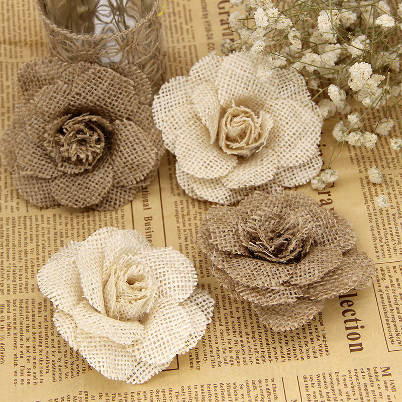 

2/3/5Pc 9cm Handmade Natural Linen Burlap Hessian Jute Flower Rose DIY Craft Rustic Wedding Birthday Party Christmas Decoration, F01