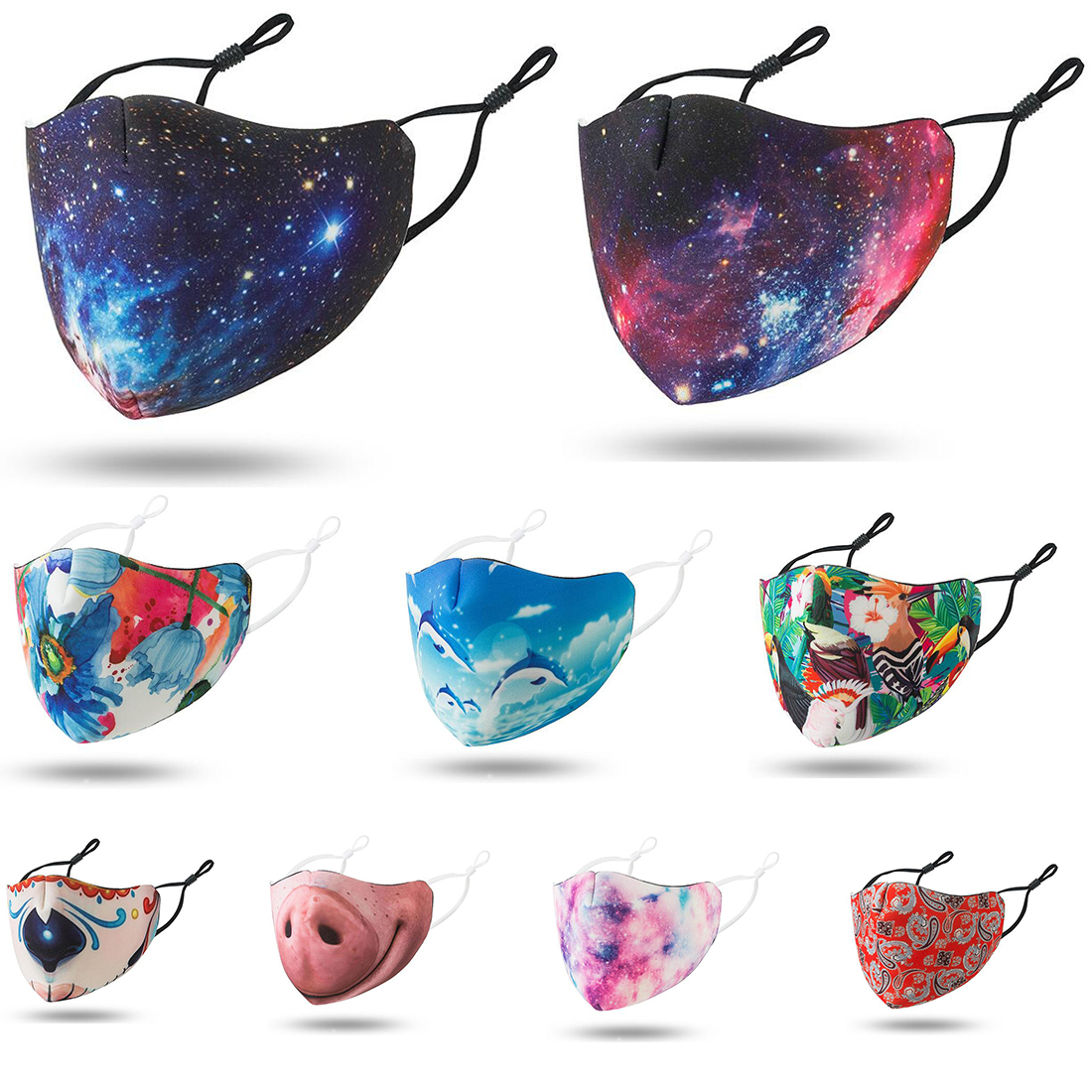 

designer face mask reusable funny nose masks Mascherine high fashion washable cloth Black red starry sky adult facemask camo dolphin 3D