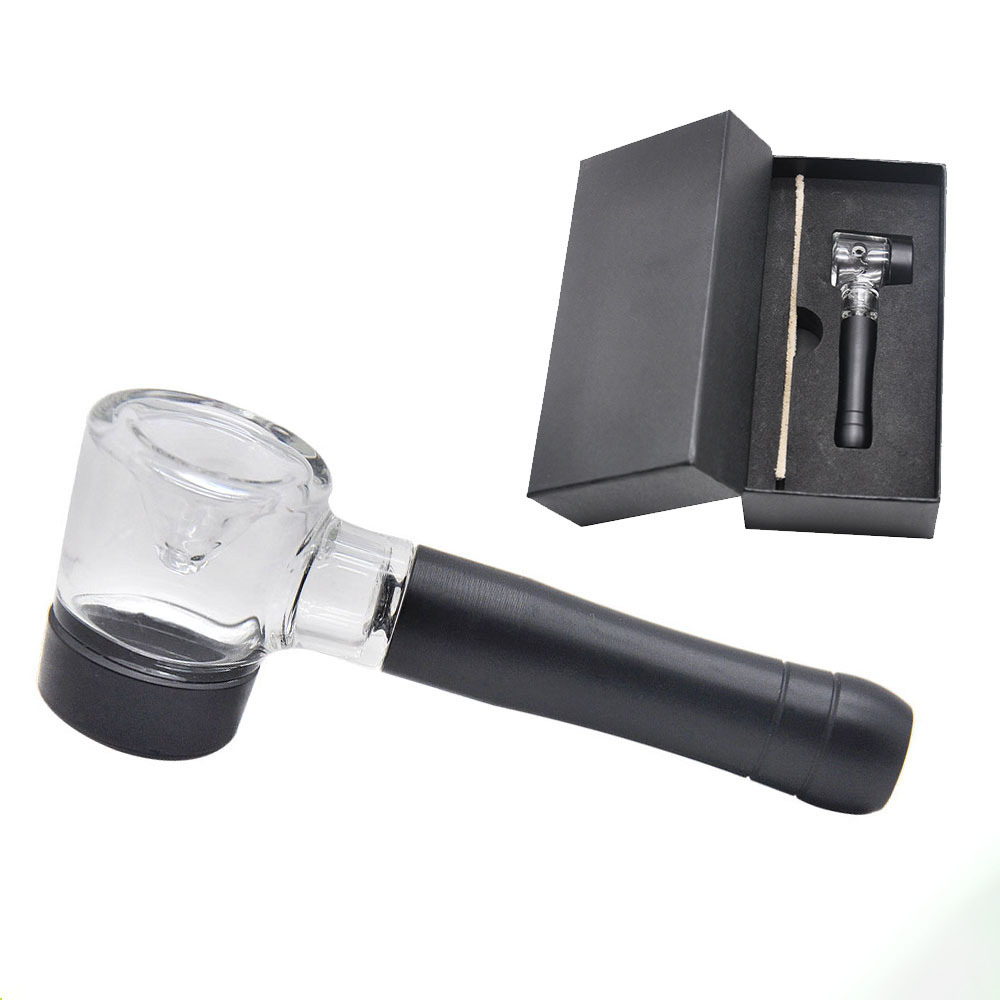 

High-end Gift Box Packaging Aviation Aluminum Glass Smoke Pot Metal Pipe Silicone Handle Removable Metal Pipe Smoking accessories