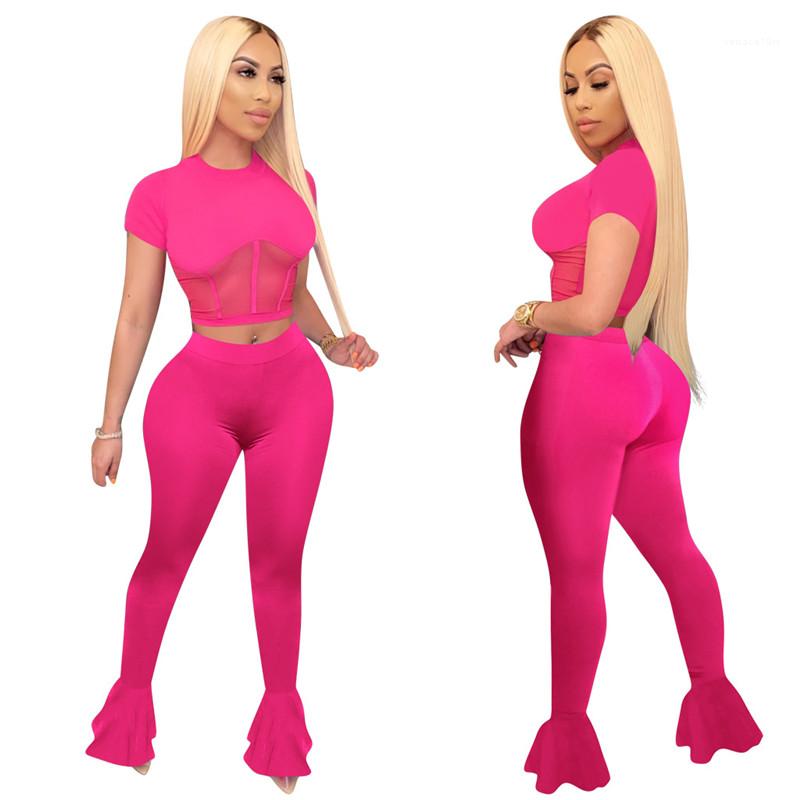 

Women Mid Waist Two Piece Pants Womens Designer Solid Color Patchwork Tracksuits 2pcs Long Flared Trousers Clothing Sets, Blue