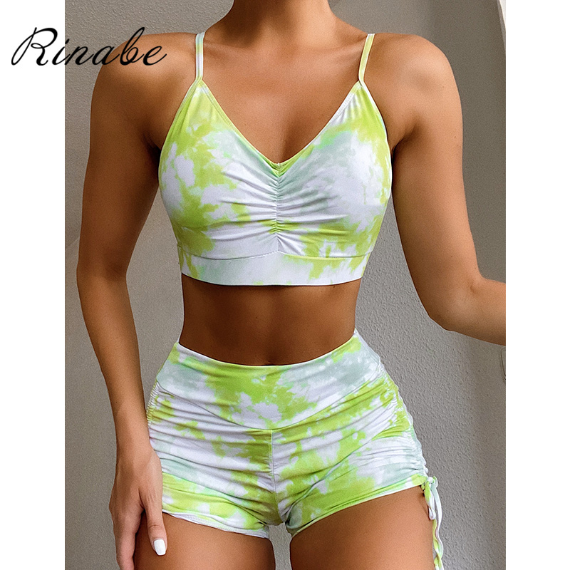 

Rinabe Print Yoga Suit Halter Sports Bra Tracksuit Women Gym Wear 2 Piece Set Women Clothing Ruffle Yoga Set Sportswear Workout, 02