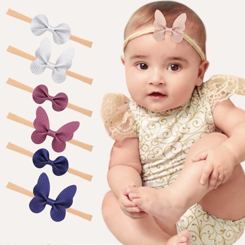 

2020 New 12pcs Cute Children Leather Bow Headbands For Girls Soft Elastic Butterfly Glitter Hairbands Fashion Hair Accessories