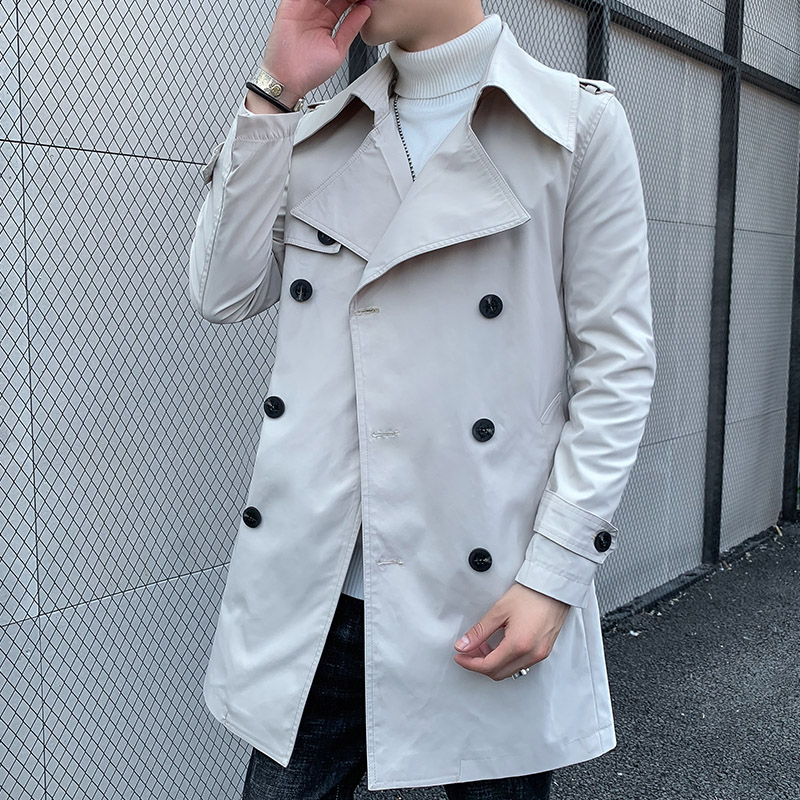 

Spring and autumn 2020 new men's long fashion brand British trench coat thin coat Korean fashion wild double-breasted, Black