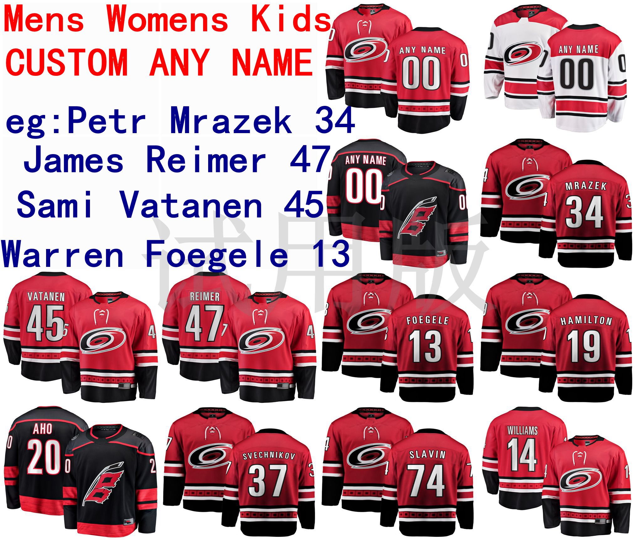 

Carolina Hurricanes Jersey Petr Mrazek Jersey James Reimer Sami Vatanen Warren Foegele Men Red White Hockey Jerseys Custom Stitched, Kids white away