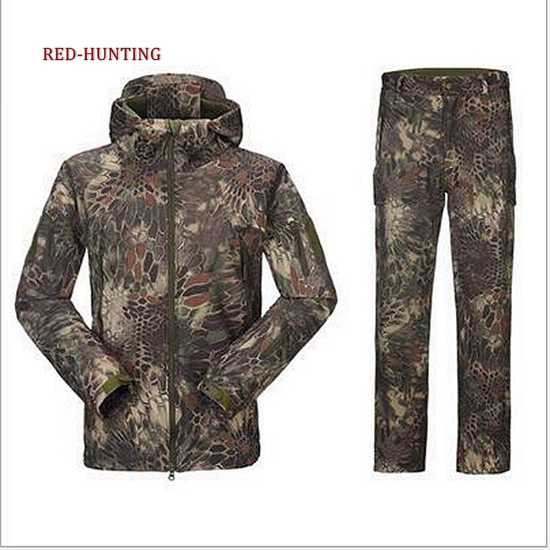 

2020 New Men Outdoor Hunting Clothing Hiking Waterproof Men Hooded Suits Jacket & Pants Army Softshell Suits, Blue;black