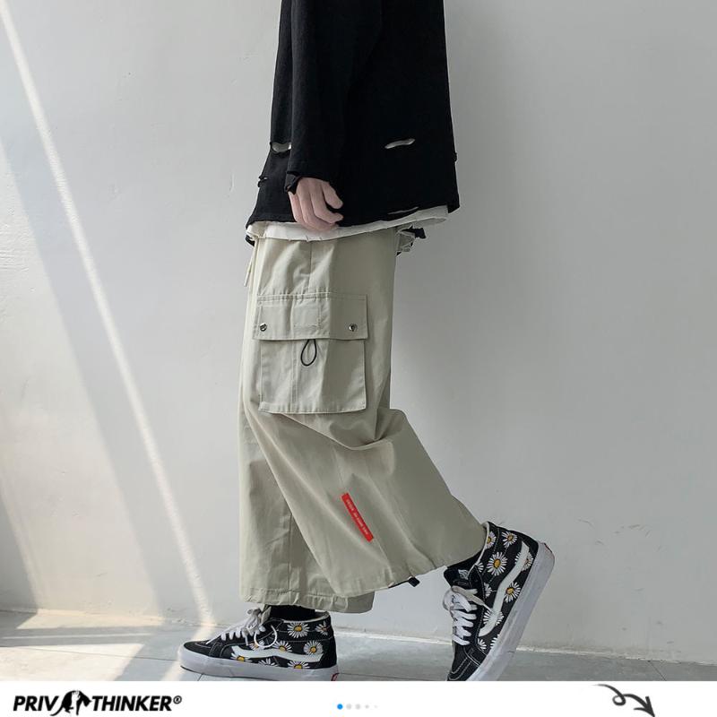 

Privathinke 2020 Man Safari Style Fashion Joggers Mans Summer Straight Oversize Hip Hop Pants Male Ankle-length Casual Pants, Black