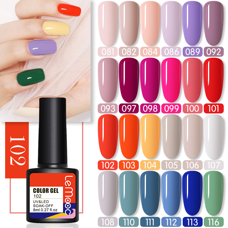 

LEMOOC 8ml Nail Gel Polish Pure Bright Color Soak Off Semi Permanent UV LED Gel Hybrid Nail Art Prime Varnish Base Top Coat, 028