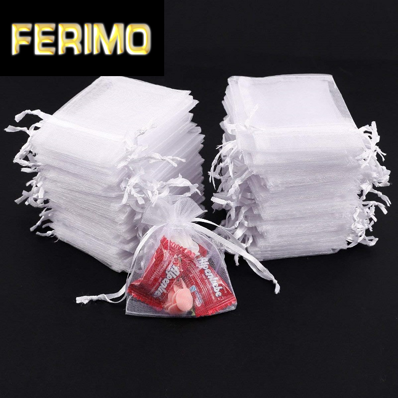 

50pcs White Organza Bags 7x9 9x12 11x16 13x18CM Jewelry Party Wedding Drawable Bags Gift Pouches Candy Bag For Communion Deco 55