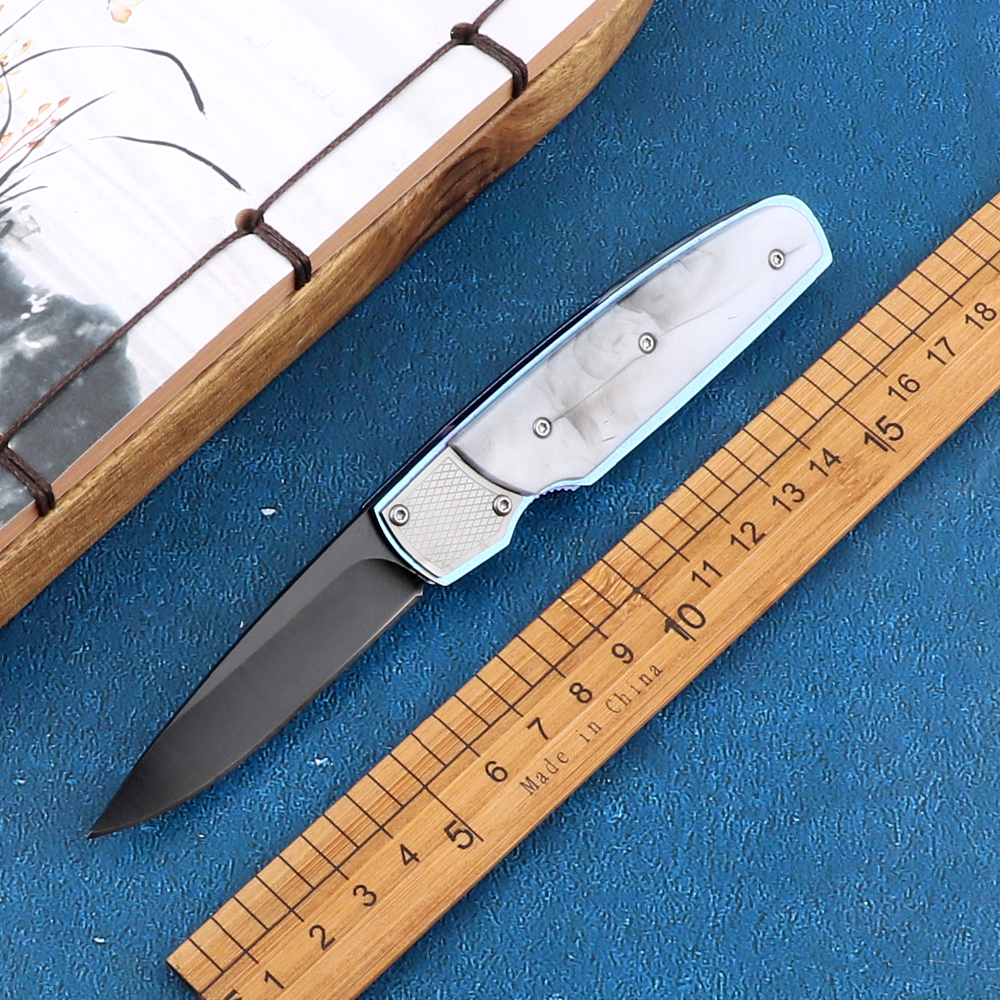 

7404 Side-opening folding knife 5Cr15mov blade metal + shell handle outdoor tactical hunting fruit EDC tool knife