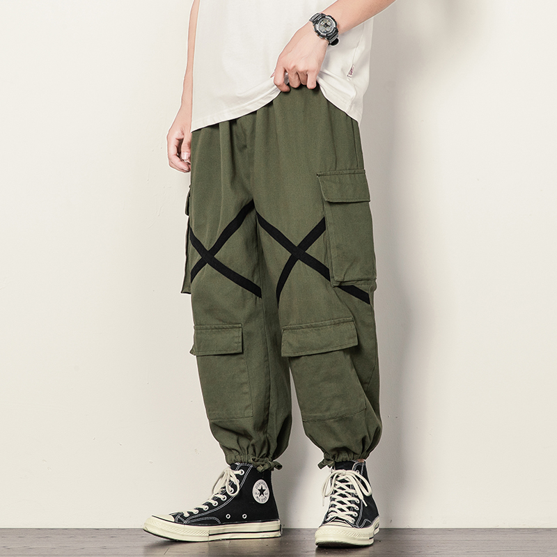 

ZhuZunZhe 2020 Japanese Men's Multi-pocket Sports Pants Casual Street Clothing Overalls Loose Pants Beam Feet Trousers, Black