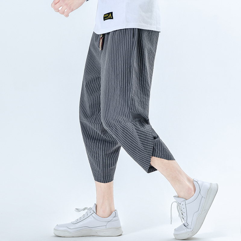 

iiDossan Scrathed Ankle-Length Linen Pants Men Regular Fit Casual Pants Women Japanese Streetwear Harajuku Linen Casual Trousers, Black