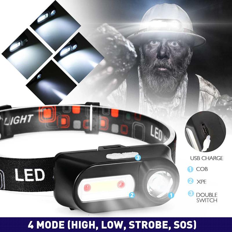 

COB LED Mini Headlamp & Sensor Headlight Head Light USB Rechargeable Torch Waterproof With emergency strobe light