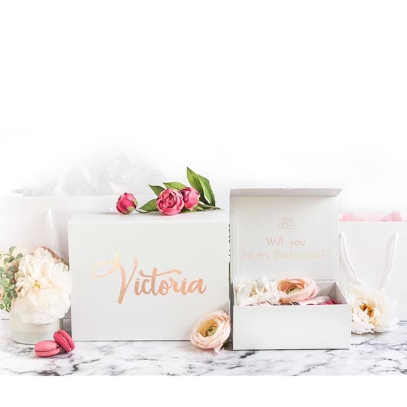 

Personalized white Bridesmaid Proposal Gift Box Personalised Gift Box Wedding rose gold Will you be my bridesmaid