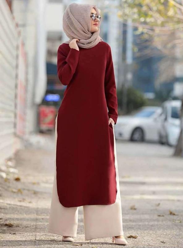 

Turkish Islamic Malaysia Solid Muslim Dress Long Sleeve Dress Women Middle East Split Robe Musulmane Kaftan Dubai Clothing