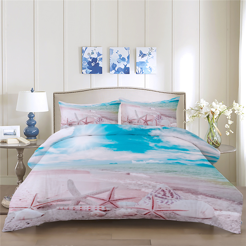 

3D Bed Linen Ocean Shell Starfish Single Duvet Cover Set Double Bedding Set  Queen King Size Kid Teen Boy Girl Home Bed 3pcs