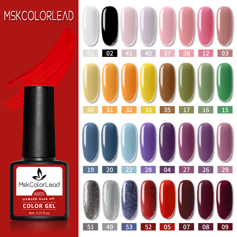 

Msk Color Lead Nail Gel Polish 60 Colors Nail Gel 8ML For Baking Art Manicure Semi Permanent Top Coat UV LED Varnish
