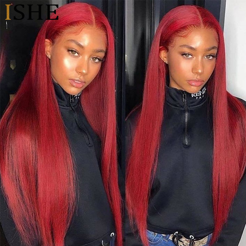 

Red Lace Front Human Hair Wigs 99J Ombre Pre Plucked Colored Human Hair Wigs Straight Red Wigs for Black Women Human Virgin Hair