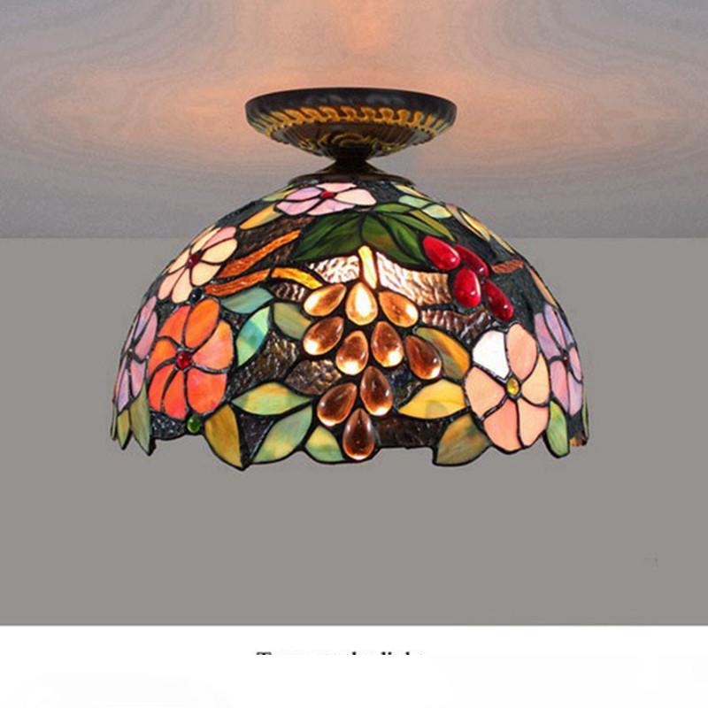 

Tiffany style flush mount ceiling light 12 inches European pastoral grape art deco stained glass light fixtures TF047
