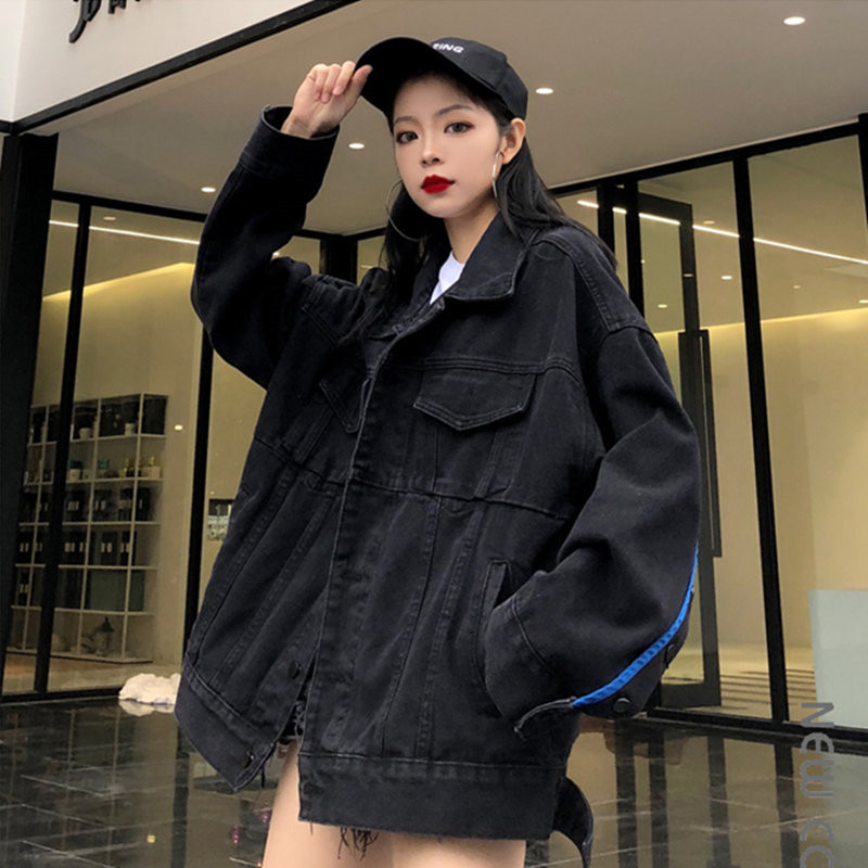 

SONDR 2020 NEW Spring Autumn Denim Jacket Women Female Korean bf Harajuku Loose Tooling Jacket Street Handsome Shirt Jeans Coats, Black