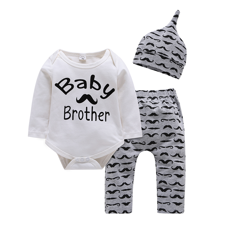 

Newborn Infant Baby Boys Tops Letter Baby Brother Romper + Pants Legging Playsuit Boy Clothes Outfit Set 3pcs, As pic