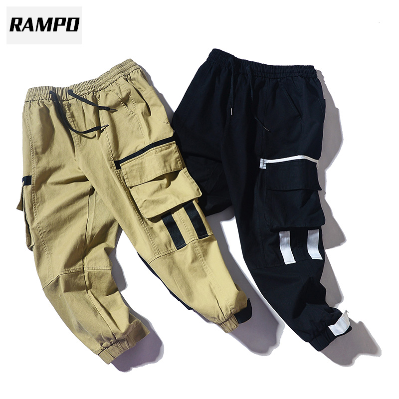 

Rampo Pants men' trousers new autumn Japanese vintage safari style tide brand overall spockets pants ankle-tied, Black