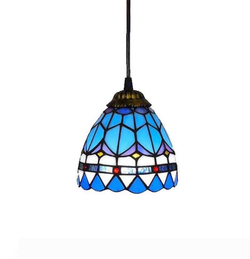 

15CM European retro Mediterranean blue glass lamp Tiffany stained glass bar restaurant balcony corridor aisle small chandelier TF061