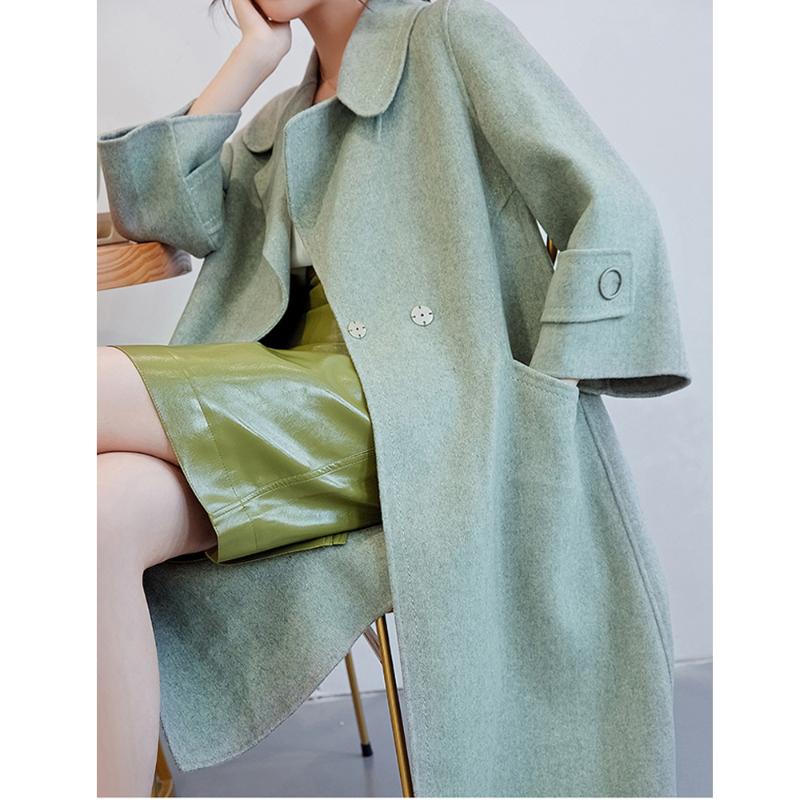

2020 Turn Down Collar Women Woolen Coat Elegant Autumn Wool Cashmere Long Coat Jacket Women Casaco Feminino, Beige