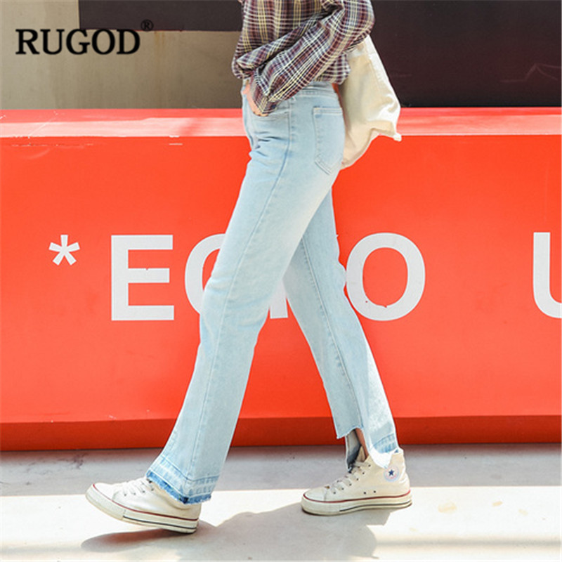 

RUGOD Korean Jeans for Women High Waist Jeans women Patchwork loose long denim female Plue size irregular wide leg pants, Blue