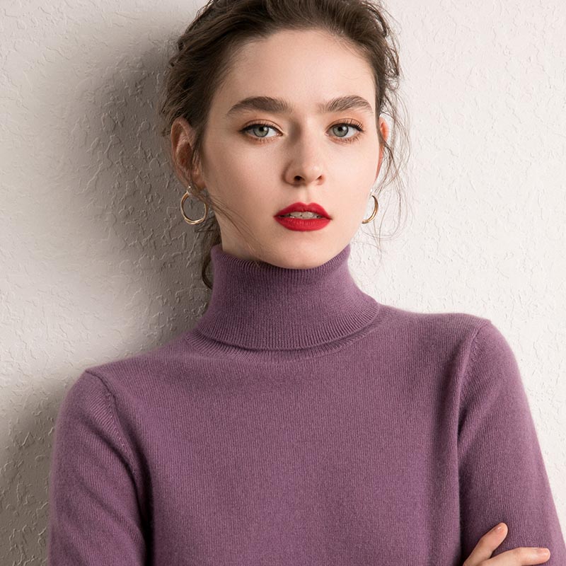 

High Quality Soft Sweaters for Ladies 100% Pure Cashmere Knit Jumpers 2020 New Turtleneck Woman Pullovers 18Colors Clothes, Beige