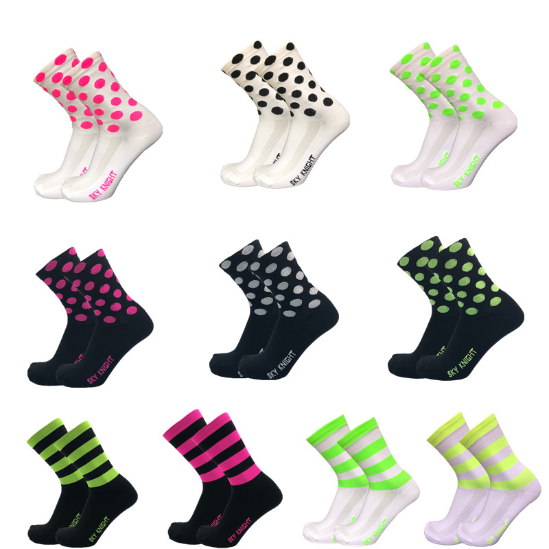 

SKYKNIGHT New 2style Compression Stripe Dot Bike Socks Men Women Cycling Socks Professional Sport Breathable Bicycle Racing Sock, Ys yd white red