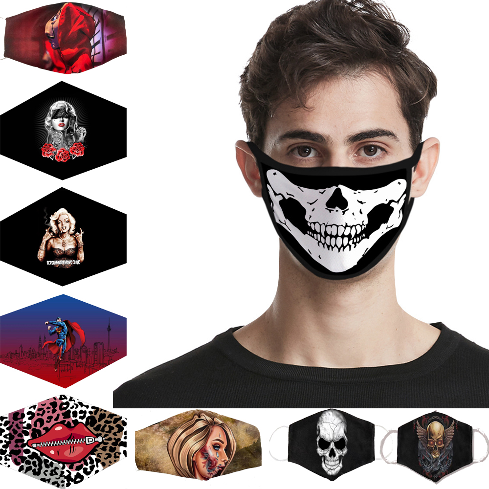 

US Stock!3D Printing Designer Face Mask Cotton Reusable Face Masks Out Door Sport Riding Masks Fashion Cotton Designer Party Masks