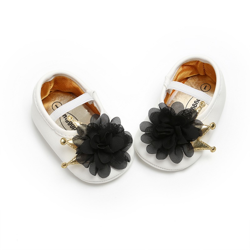 

The First Walker Shoes Baby Shoes Beautiful Flowers Crown Princess Models Soft Bottom New Toddler For Baby Girl w, Dark grey