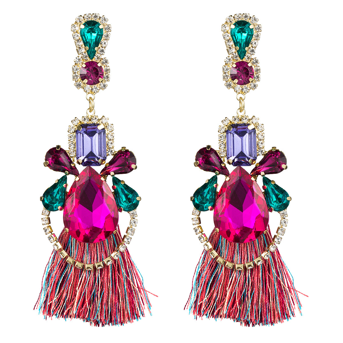 

Exaggerated water drop-shaped multi-layer Diamond rhinestone glass diamond tassel earrings female temperament ear accessories