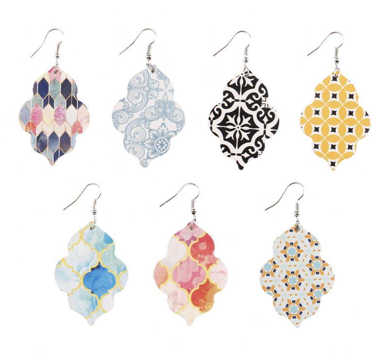 

Style Textured Patterns Floral Moroccan Earrings for Women Print Leather Cross Flower Statement Earrings Fashion Jewelry Gift
