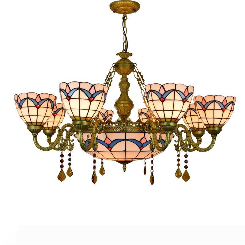 

American simple Mediterranean creative Tiffany stained glass living room dining room bedroom glass long crystal chandelier TF024