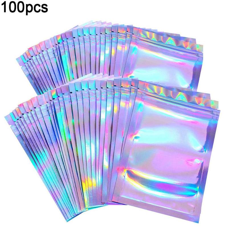 

100Pcs/Set Clear Holographic Laser Seal Bags Eyelashes Package Storage Pouch