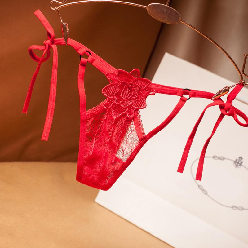 

2020 Unlimited Waist Side Strap Panties Female Lace Sexy Large Size Luxury Lace Hollow Thong Low Waist T-back G-String, Black