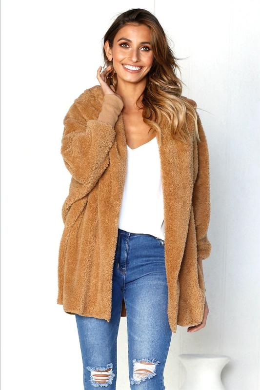 

Fur coat 2020 new solid color casual loose spring and autumn fashion comfortable hooded winter coats womens vestidos ONY100000, Gray