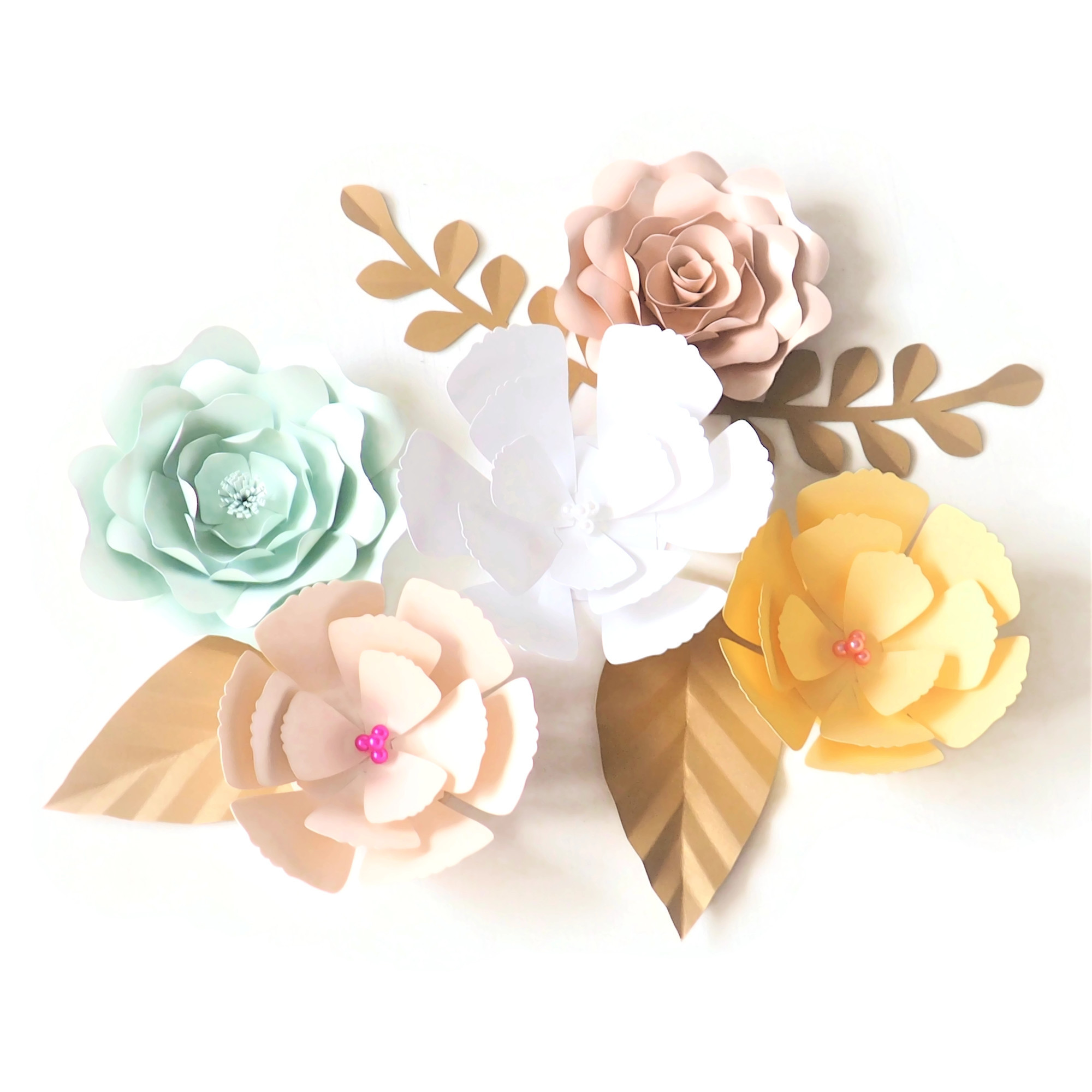 

DIY Artificial Flowers Fleurs Artificielles Backdrop Giant Paper Flowers 5PCS 4 Paper Leave Wedding Party Decoration Baby Shower