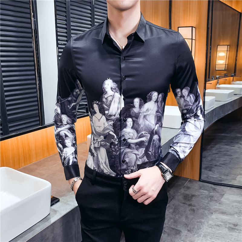 

Camisa Masculina Club Party Prom Streetwear Social Clothing Casual Men Shirt 2020 European Style Long Sleeve Mens Dress Shirts, Black