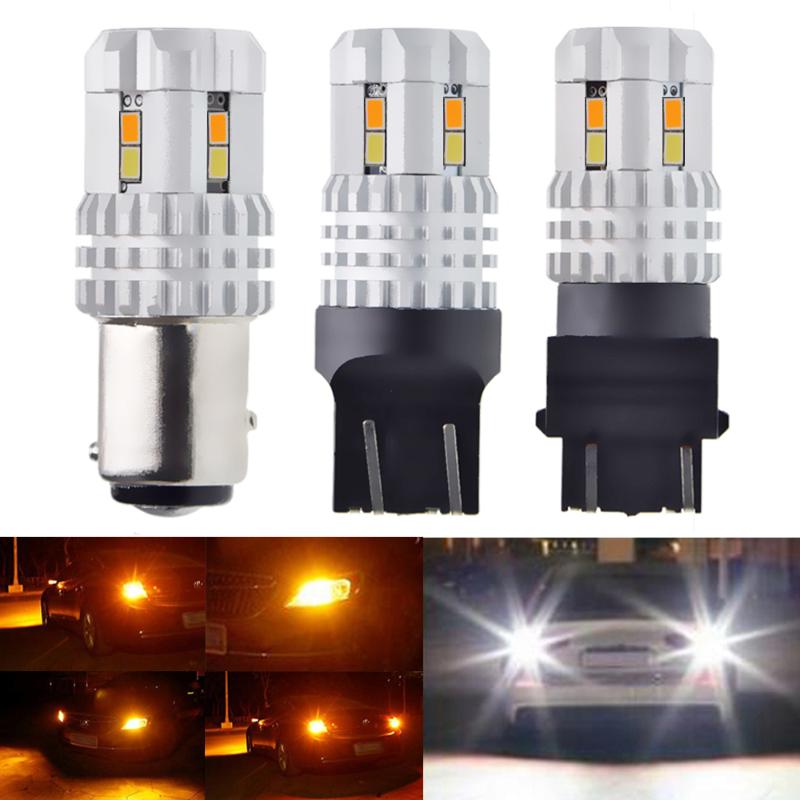 

2 x T20 7443 W21/5W 1157 BAY15D 3157 Switchback Car Led Turn Signal Bulb White / Amber Dual Color DRL Daytime Running Light 12V, As pic