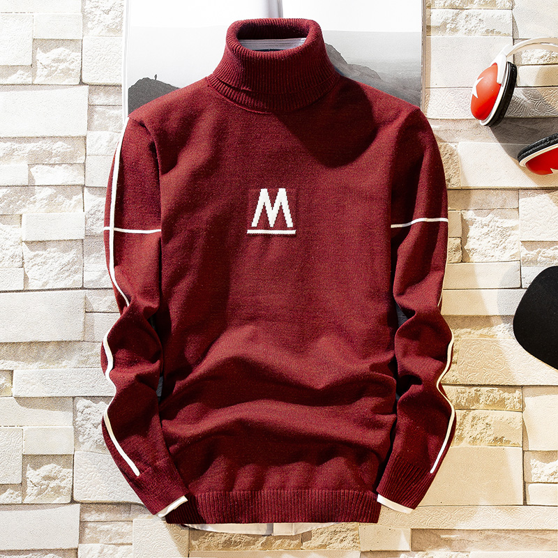 

Men's 2020 Autumn New Sweaters Pullover Male Solid Color Slim Fit Turtleneck Sweater Tops Knitted Pullovers -3XL, Red