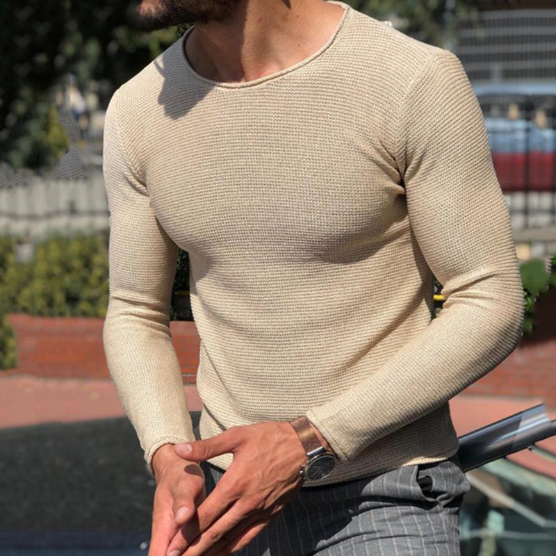 

Men Solid Color Sweaters Round Neck Knitted Sweater Silm Fit Pullovers Long Sleeve Top Wild Sweater Top, Black