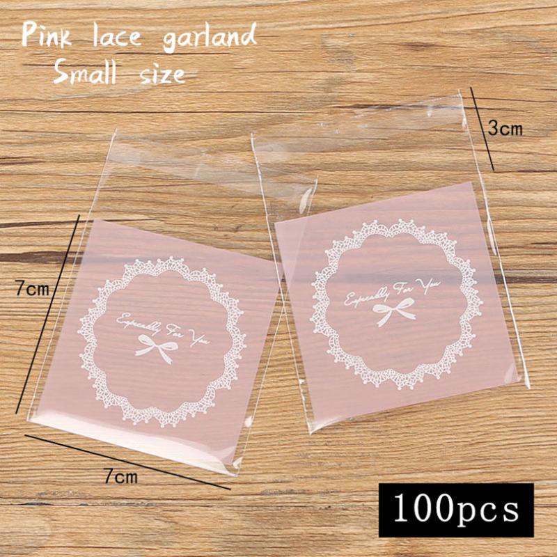 

50pcs/lot Self Adhesive Plastic Bag Bow Frosted Lace Cutout Circle Candy Soap Cookie Handmade Biscuit Wedding Party Gift Package