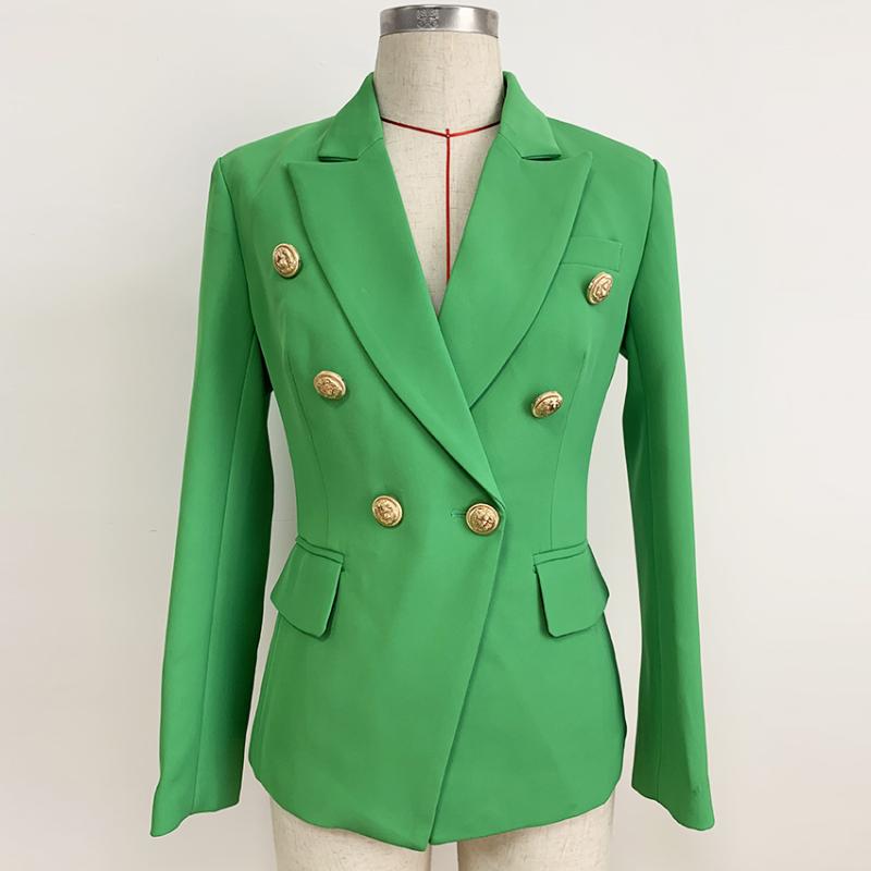 

HIGH QUALITY 2020 New Baroque Designer Blazer Women' Lion Buttons Double Breasted Classic Slim Fit Blazer Jacket Emerald Green, As pic