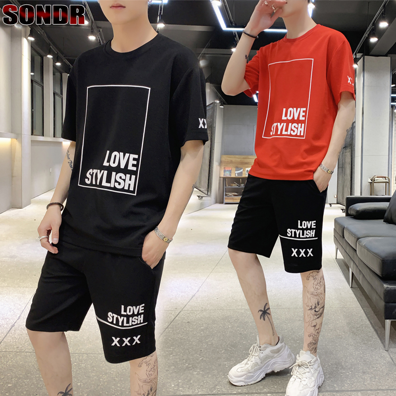 

2020 new trend men's sports suit shorts two-piece men's hip-hop sweatshirt casual wear, Csa191 red