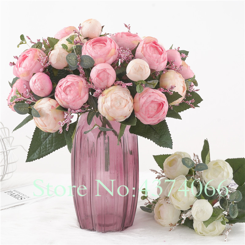 

Artificial Silk 7 Heads Rose Flower Bouquet Home Hotel Table Decoration Fake Flower Wedding Bride Holding Bouquet, As picture