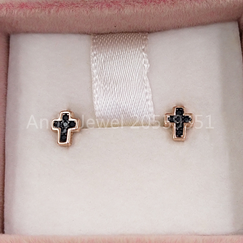 

Bear Jewelry 925 Sterling Silver earrings Motif Cross Earrings In Rose Gold Vermeil With Spinels Fits European Jewelry Style Gift 914933600